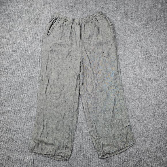 Flax Pants Womens Small Gray Linen Elastic Waist Relaxed Lagenlook Coastal Beach - Picture 1 of 7